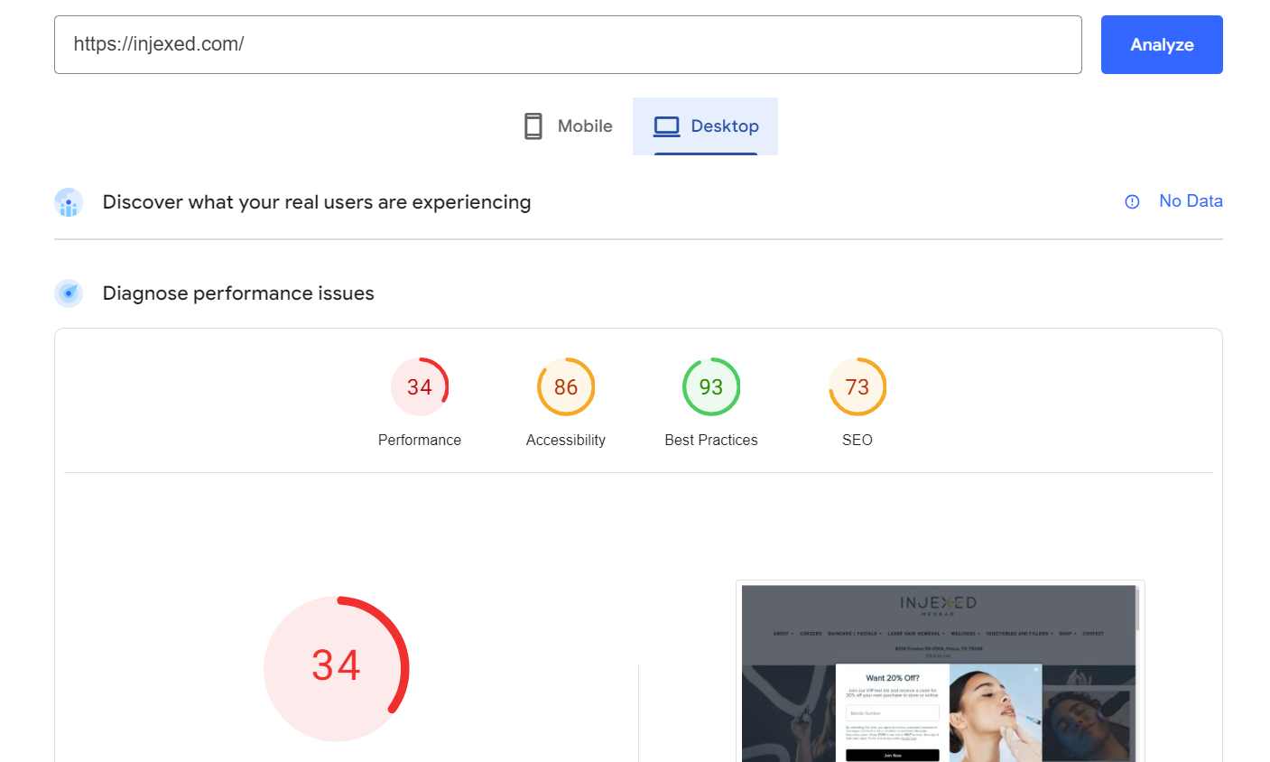 Desktop site speed analysis