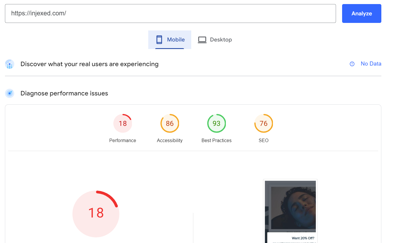 Mobile site speed analysis